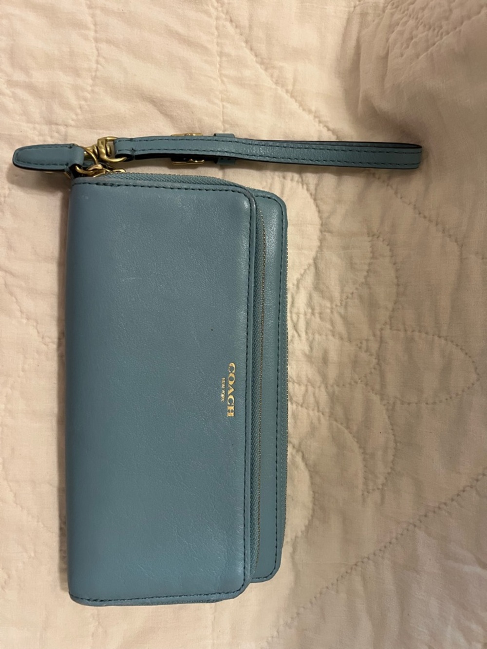 Coach Light Blue Leather Pouch with Gold Logo